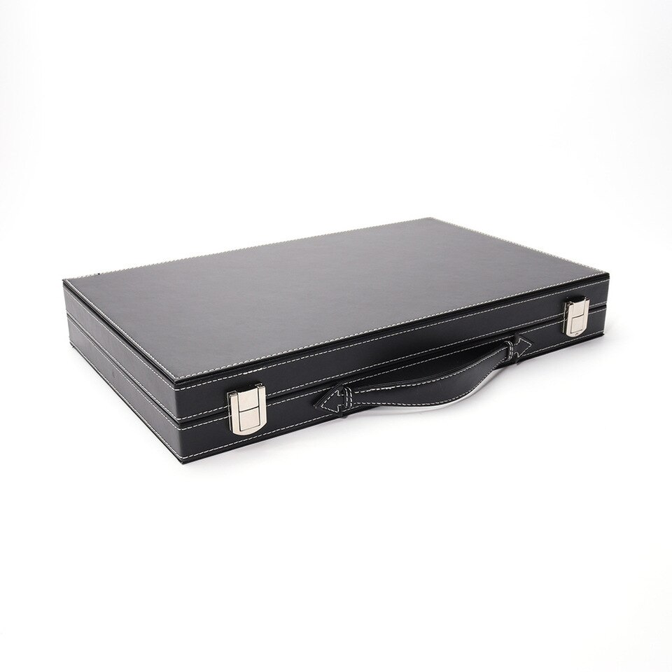Boîte de backgammon de luxe en cuir PU noir_3
