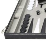 Boîte de backgammon de luxe en cuir PU noir_6